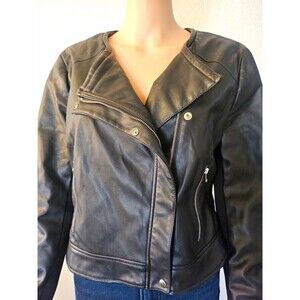 ZARA TRF Collection Women's Black Biker Jacket Asym Zip Snap Pockets Size XL